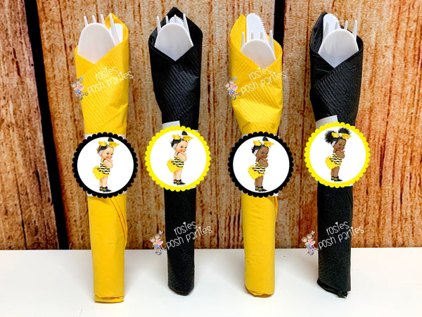 Sunflower Royal Princess Theme | Princess Favor | Wrapped Napkin Utensil | Sunflower Decor |Sunflower Princess Party | SET OF 12 UTENSILS