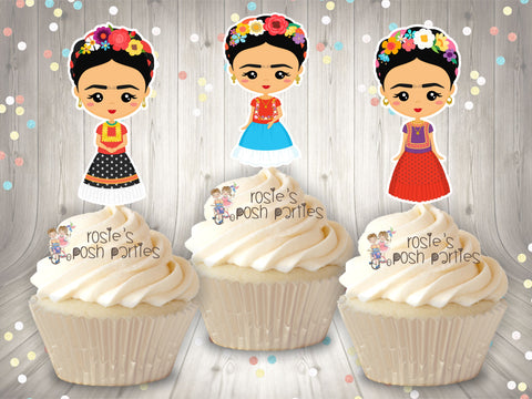 Frida Birthday | Frida Baby Shower Theme | Frida Party Theme | Frida Decoration | Frida Birthday Party Cupcake Topper Favors SET OF 12
