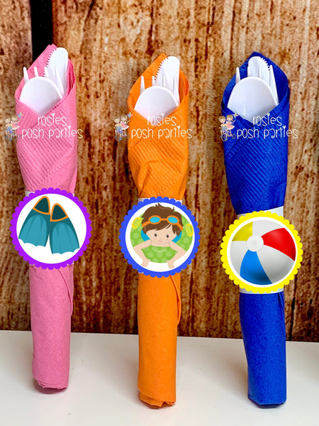 Pool Party Theme | Pool Birthday Party | Summer Party | Pool Party Decoration | Napkin Wrapped Utensil | Pool Party Favors | Pool SET OF 12