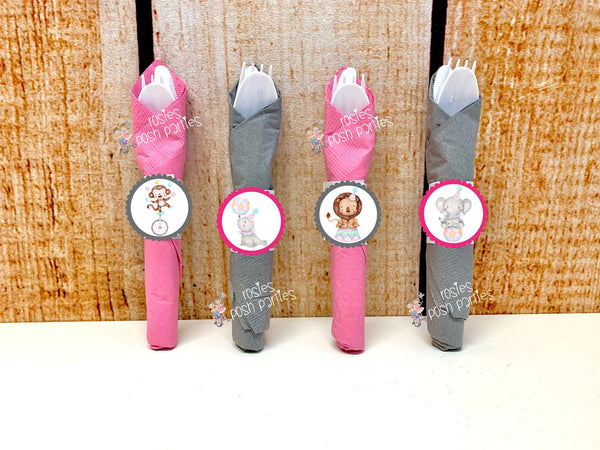 Circus Watercolor Baby Shower Theme | Circus Theme Decoration | Circus Birthday Theme | Pastel Girl Circus Party Theme | Utensil SET OF 12