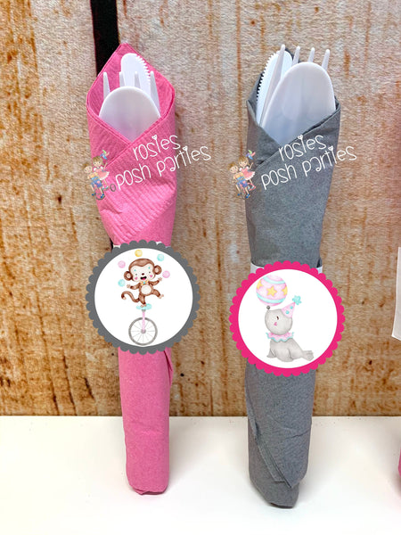Circus Watercolor Baby Shower Theme | Circus Theme Decoration | Circus Birthday Theme | Pastel Girl Circus Party Theme | Utensil SET OF 12
