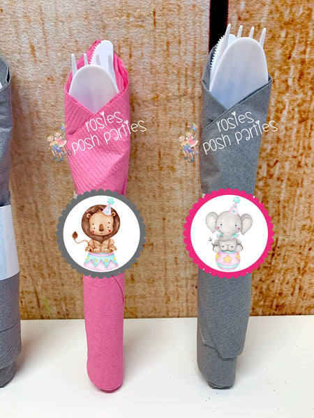 Circus Watercolor Baby Shower Theme | Circus Theme Decoration | Circus Birthday Theme | Pastel Girl Circus Party Theme | Utensil SET OF 12