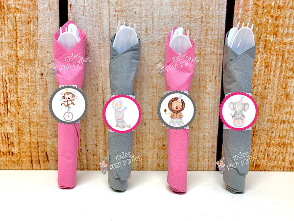 Circus Watercolor Baby Shower Theme | Circus Theme Decoration | Circus Birthday Theme | Pastel Girl Circus Party Theme | Utensil SET OF 12