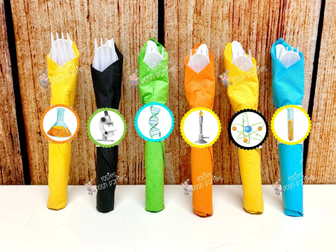 Science Birthday Theme | Mad Scientist Party Favors | Science Theme | DNA Party | Science Decoration | Science Napkin Utensils SET OF 12