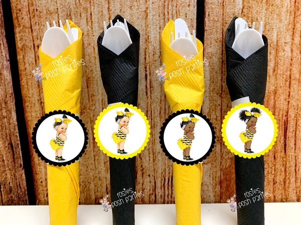 Sunflower Royal Princess Theme | Princess Favor | Wrapped Napkin Utensil | Sunflower Decor |Sunflower Princess Party | SET OF 12 UTENSILS