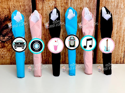 50's Birthday Theme | 50s Theme Decoration | 50's Birthday Party | Napkin Wrapped Utensil Favors | 50s Party Favors | 50s Theme SET OF 12