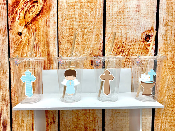 Baptism Theme Favors | Baptism Party Decoration | Baptism Drinking Cups Straws | Religious Sacrament Favors | Recuerdo de Bautizo VARIETY