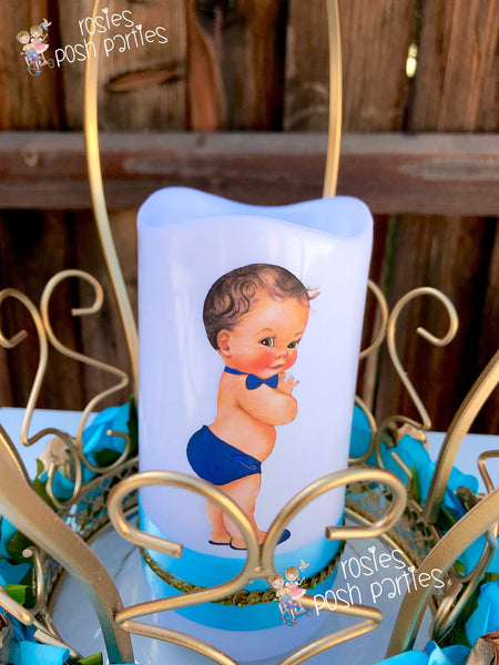 Little Prince Centerpiece Light Blue and Gold Birthday party table centerpiece decoration Royal Baby Shower Theme Gold Blue PRICE PER PIECE