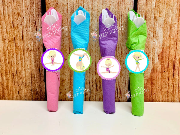 Gymnastics Birthday Theme | Gymnastics Party Decoration | Gym Birthday Party | Blonde Hair Theme | Gymnast Utensils Favor | SET OF 12