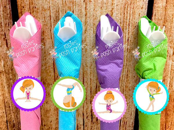 Gymnastics Birthday Theme | Gymnastics Party Decoration | Gym Birthday Party | Red Head Theme | Gymnast Utensils Favor | SET OF 12