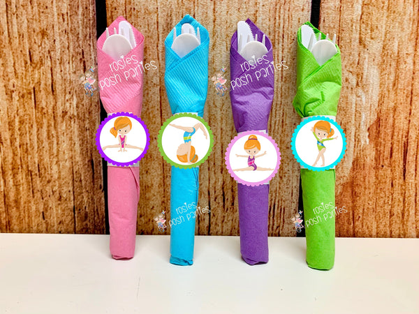 Gymnastics Birthday Theme | Gymnastics Party Decoration | Gym Birthday Party | Red Head Theme | Gymnast Utensils Favor | SET OF 12