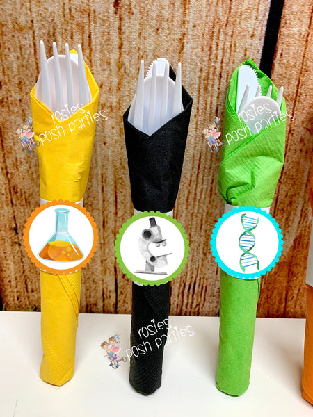 Science Birthday Theme | Mad Scientist Party Favors | Science Theme | DNA Party | Science Decoration | Science Napkin Utensils SET OF 12