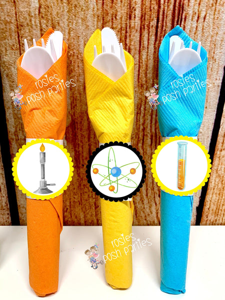 Science Birthday Theme | Mad Scientist Party Favors | Science Theme | DNA Party | Science Decoration | Science Napkin Utensils SET OF 12