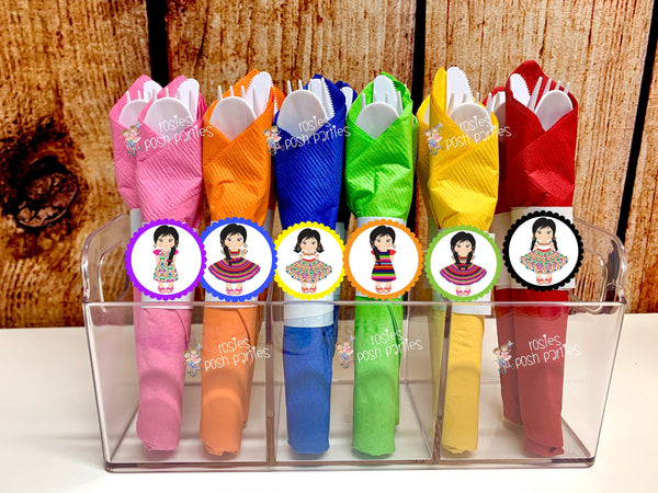 Mexican Fiesta  Theme | Fiesta Mexicana Napkin Utensil Favor | Mexican Rag Doll Theme | Mexican Fiesta Decoration | Fiesta Theme SET OF 12