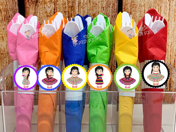 Mexican Fiesta  Theme | Fiesta Mexicana Napkin Utensil Favor | Mexican Rag Doll Theme | Mexican Fiesta Decoration | Fiesta Theme SET OF 12