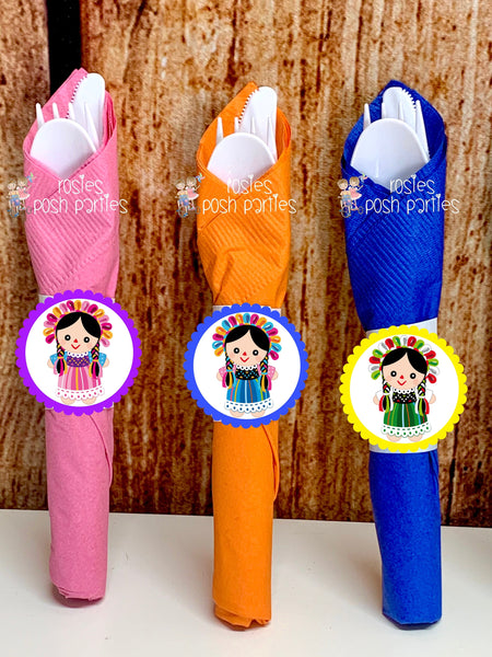 Mexican Rag Doll Theme | Mexican Rag Doll Party | Fiesta Mexicana Party | Guarecita Doll | Mexican Handmade Maria | Wrapped Utensil SET 12