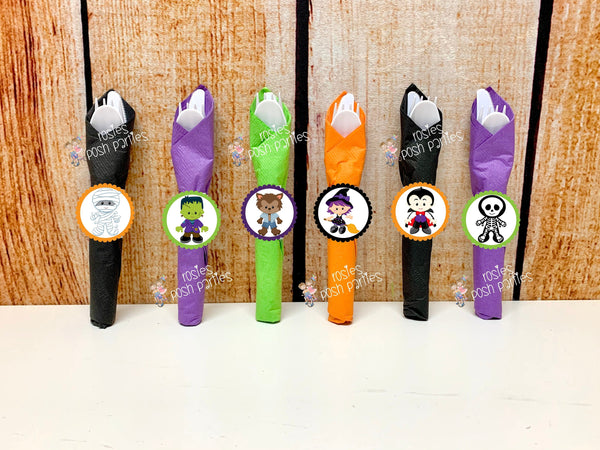 Halloween Theme Birthday Party | Halloween Favors | Halloween Wrapped Utensil Favors | Holiday Halloween Party Decor | Halloween SET OF 12