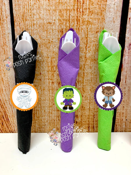 Halloween Theme Birthday Party | Halloween Favors | Halloween Wrapped Utensil Favors | Holiday Halloween Party Decor | Halloween SET OF 12