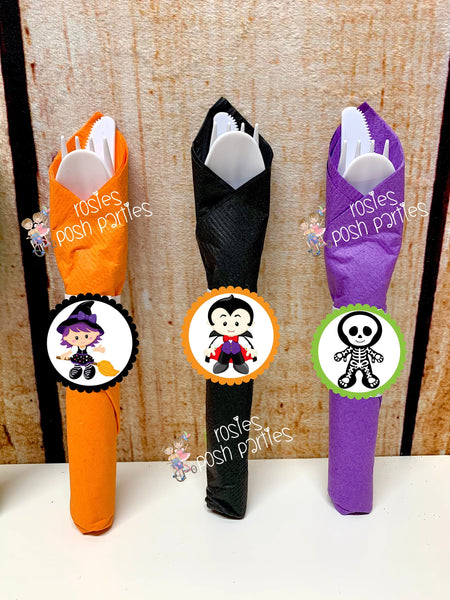 Halloween Theme Birthday Party | Halloween Favors | Halloween Wrapped Utensil Favors | Holiday Halloween Party Decor | Halloween SET OF 12