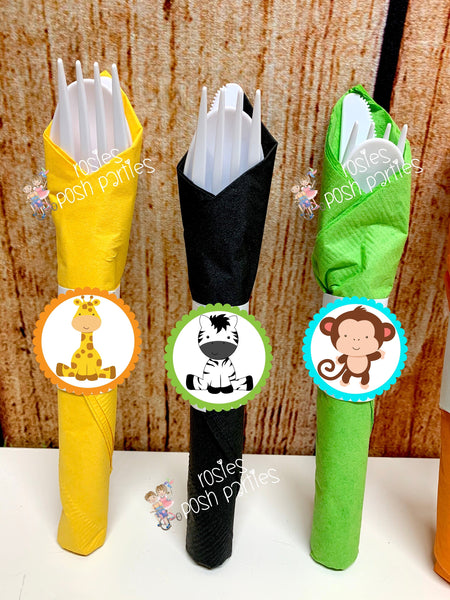 Jungle Baby Shower Theme Napkins | Jungle Baby Shower | Wrapped Napkin Utensils | Baby Shower Jungle Theme | Jungle Party Favors SET OF 12