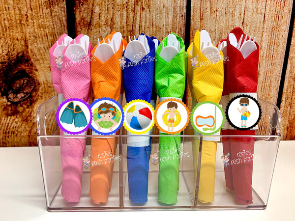 Pool Party Theme | Pool Birthday Party | Summer Party | Pool Party Decoration | Napkin Wrapped Utensil | Pool Party Favors | Pool SET OF 12