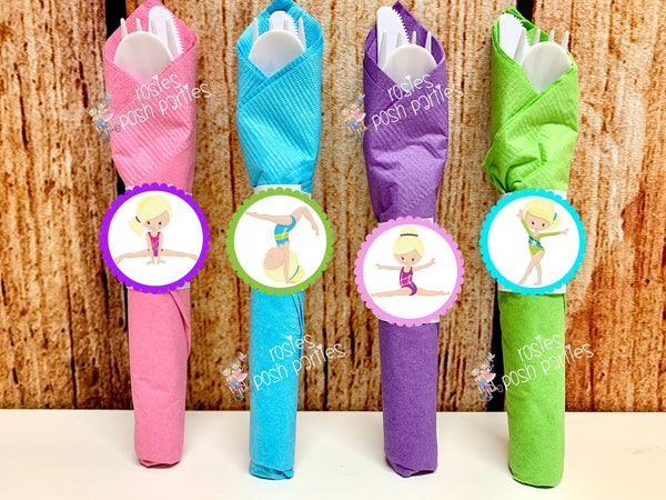 Gymnastics Birthday Theme | Gymnastics Party Decoration | Gym Birthday Party | Blonde Hair Theme | Gymnast Utensils Favor | SET OF 12