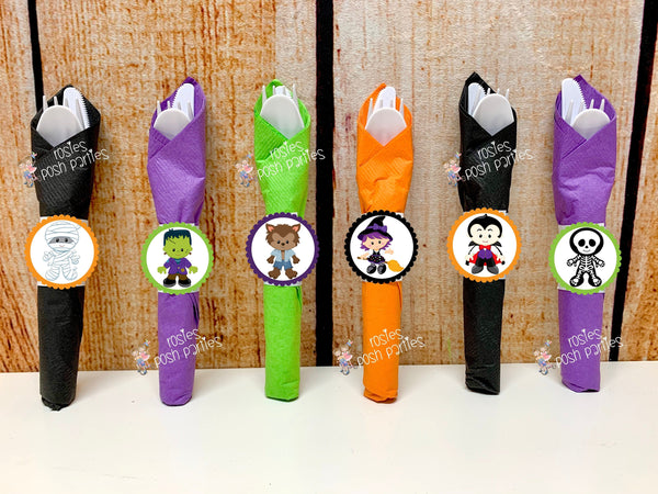 Halloween Theme Birthday Party | Halloween Favors | Halloween Wrapped Utensil Favors | Holiday Halloween Party Decor | Halloween SET OF 12