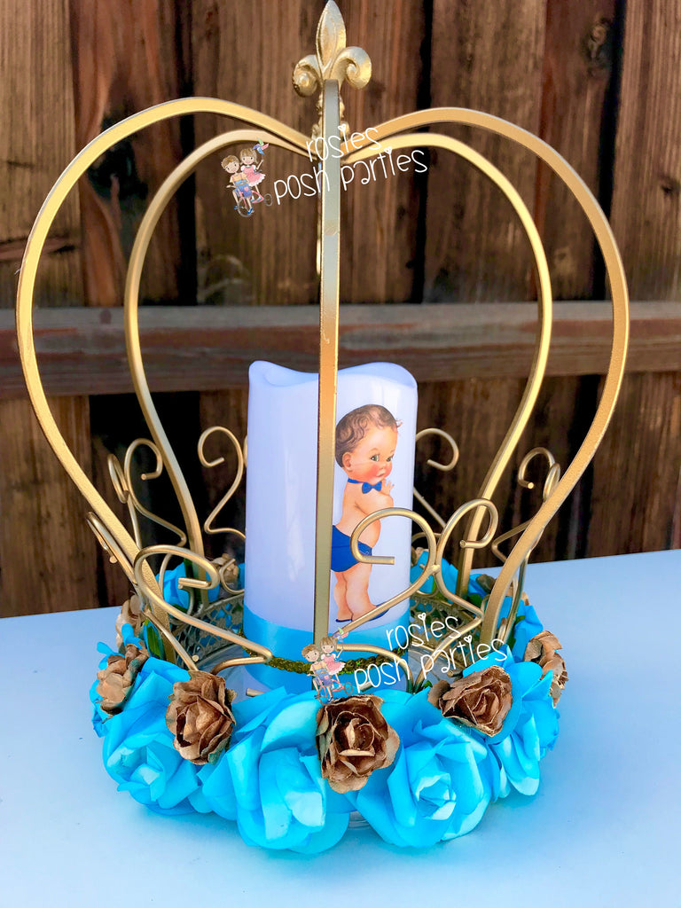 Little Prince Centerpiece Light Blue and Gold Birthday party table cen –  Rosie's Posh Parties