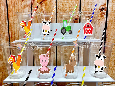 Farm Birthday Theme | Birthday party Favor Cups | Farm Party Barnyard Party Cups | Farm Drink Cups Straws | Farm Barnyard Theme Cup VARIETY