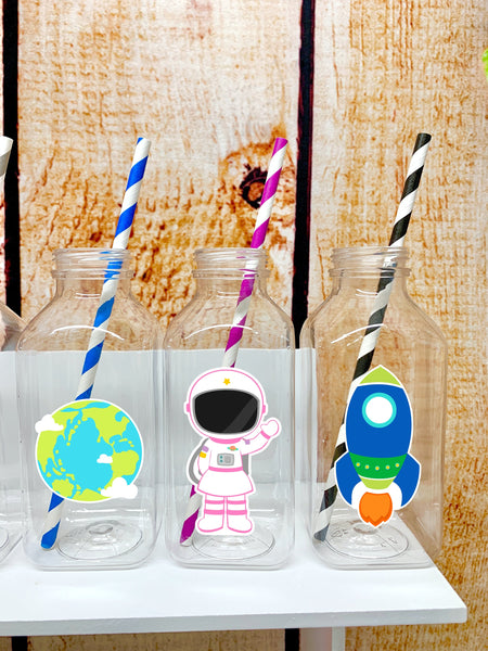 Outer Space Theme | Space Birthday Theme | Spaceship Milk Jug Bottle Favor | Space Theme Party | Astronaut Birthday Theme | Astro SET OF 12