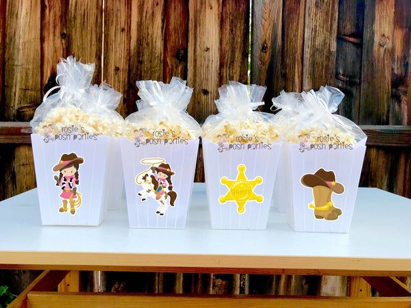 Pink Cowgirl Theme | Cowgirl Favors | Popcorn Bin Bucket Favors | Cowgirl Birthday or Baby Shower Theme | Party Favors | Pink Girl SET OF 12