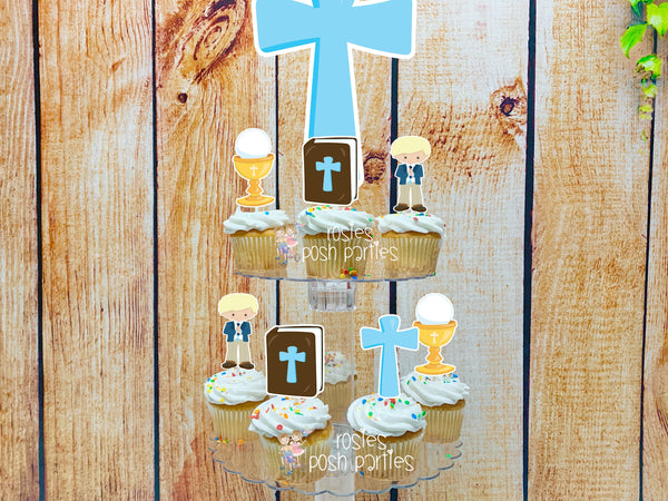 First Holy Communion Theme Cupcake Toppers and stand