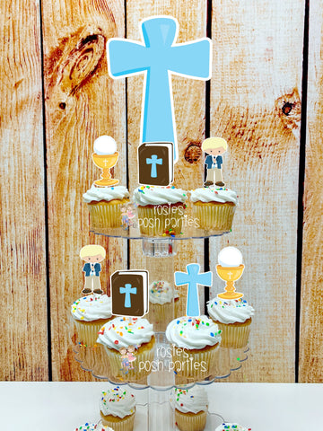 First Holy Communion Theme Cupcake Toppers and stand