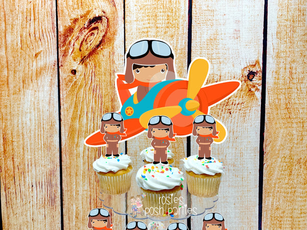 Aviator Pilot Birthday Theme | Pilot Baby Shower Theme | Cupcake Stand Toppers | Vintage Pilot Cupcake Stand | Airplane Toppers SET OF 12