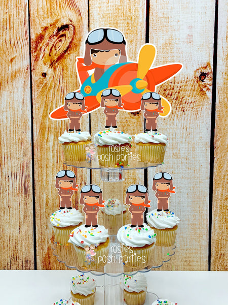 Aviator Pilot Birthday Theme | Pilot Baby Shower Theme | Cupcake Stand Toppers | Vintage Pilot Cupcake Stand | Airplane Toppers SET OF 12