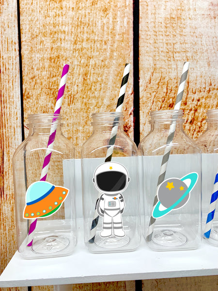 Outer Space Theme | Space Birthday Theme | Spaceship Milk Jug Bottle Favor | Space Theme Party | Astronaut Birthday Theme | Astro SET OF 12