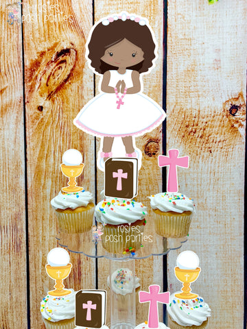 First Communion Theme | African Girl First Communion | First Holy Communion Party Decoration | Cupcake Stand | Cupcake Stand Topper Favors