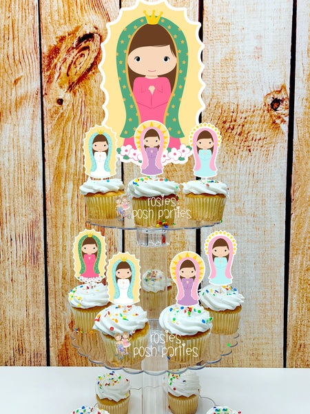 Virgencita Plis | Virgen Mary Theme | Virgen de Guadalupe Party Favors | Virgin Mary Theme | Virgin Cupcake Stand | Cupcake Toppers Theme