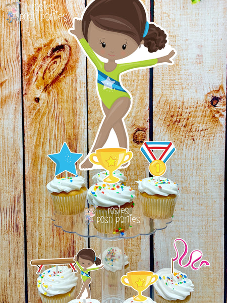 Gymnast Acrobatics African Girl | African American Gymnast | Gymnast Birthday Theme | Cupcake Stand | Cupcake Toppers | Acrobatics Theme