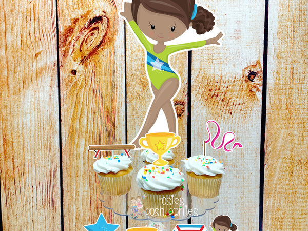 Gymnast Acrobatics African Girl | African American Gymnast | Gymnast Birthday Theme | Cupcake Stand | Cupcake Toppers | Acrobatics Theme