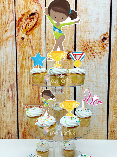 Gymnast Acrobatics African Girl | African American Gymnast | Gymnast Birthday Theme | Cupcake Stand | Cupcake Toppers | Acrobatics Theme