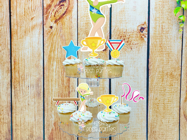 Gymnast Acrobatics Blonde Girl | Blonde Hair Gymnast | Gymnast Birthday Theme | Cupcake Stand | Cupcake Toppers | Acrobatics Theme