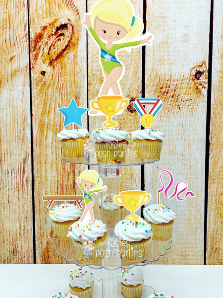 Gymnast Acrobatics Blonde Girl | Blonde Hair Gymnast | Gymnast Birthday Theme | Cupcake Stand | Cupcake Toppers | Acrobatics Theme