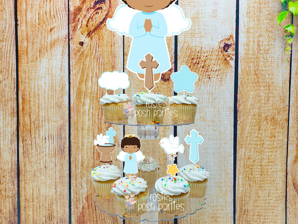 Baptism African Theme | First Holy Sacrament | Cupcake Stand | Cupcake Toppers | Religious Baptism | Party Favors | Acrylic Stand Toppers