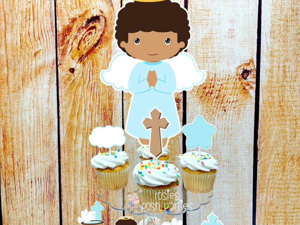 Baptism African Theme | First Holy Sacrament | Cupcake Stand | Cupcake Toppers | Religious Baptism | Party Favors | Acrylic Stand Toppers