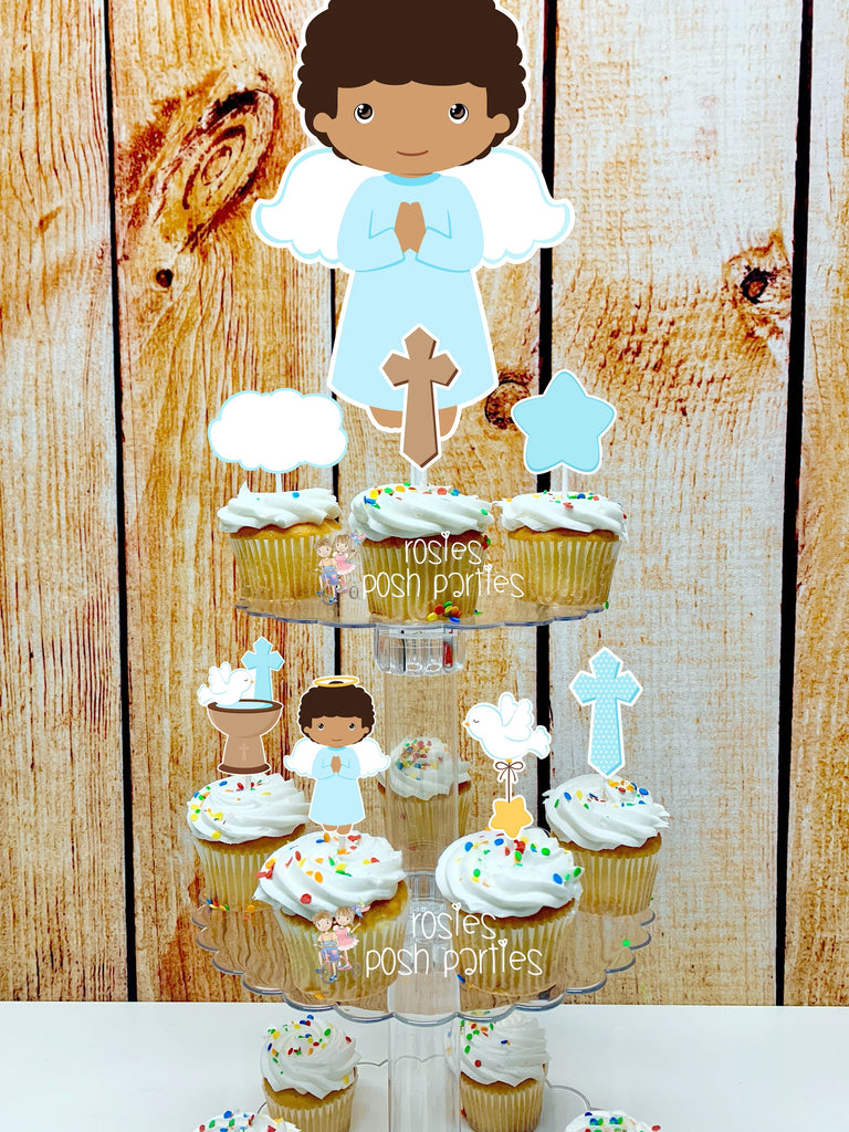 Baptism African Theme | First Holy Sacrament | Cupcake Stand | Cupcake Toppers | Religious Baptism | Party Favors | Acrylic Stand Toppers