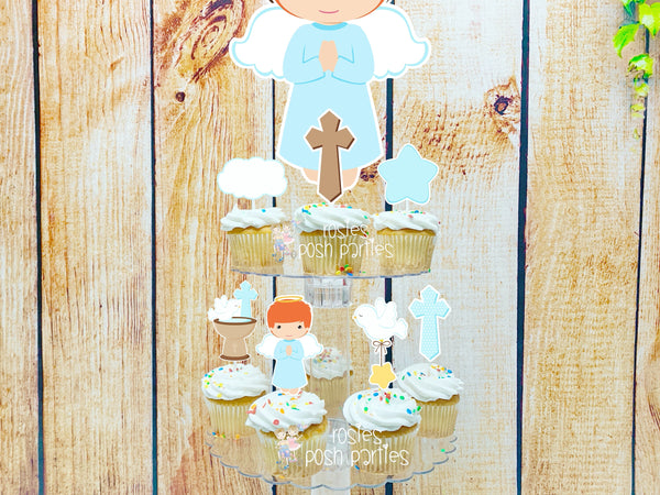 Baptism Red Hair Theme | First Holy Sacrament | Cupcake Stand | Cupcake Toppers | Religious Baptism | Party Favors | Acrylic Stand Toppers