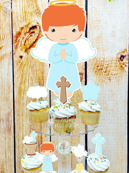 Baptism Red Hair Theme | First Holy Sacrament | Cupcake Stand | Cupcake Toppers | Religious Baptism | Party Favors | Acrylic Stand Toppers