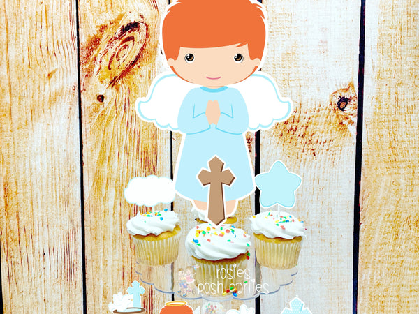 Baptism Red Hair Theme | First Holy Sacrament | Cupcake Stand | Cupcake Toppers | Religious Baptism | Party Favors | Acrylic Stand Toppers