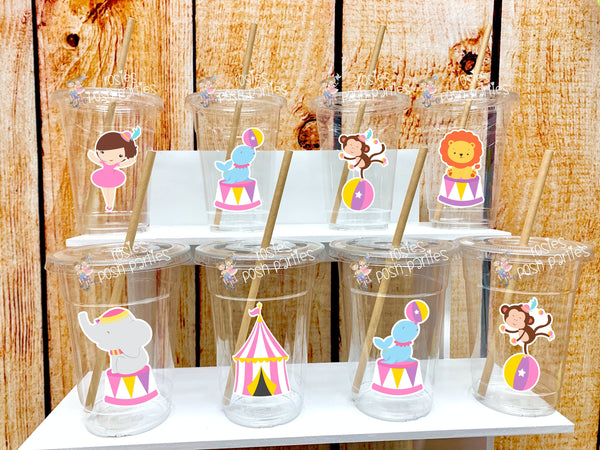 Pink Circus Theme | Pink Carnival Theme | Carnival Circus Baby Shower or Birthday | Party Favor Cups and Straws | Circus Theme Cups VARIETY